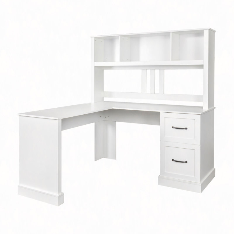 Home Office Computer Desk With Hutch, White
