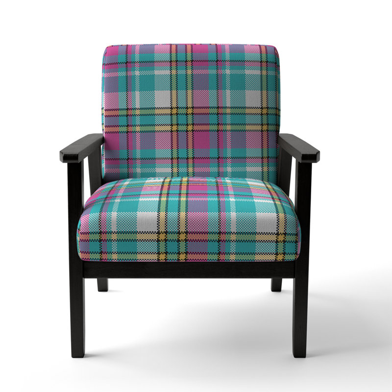 Chaise à accoudoirs rembourrée multicolore à motif tartan
