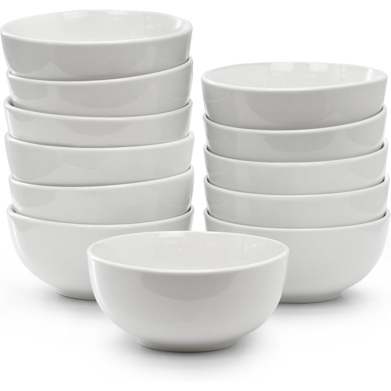 Ensemble de 12 bols en porcelaine 12 pièces blancs, résistants au micro-ondes et au lave-vaisselle pour un usage quotidien