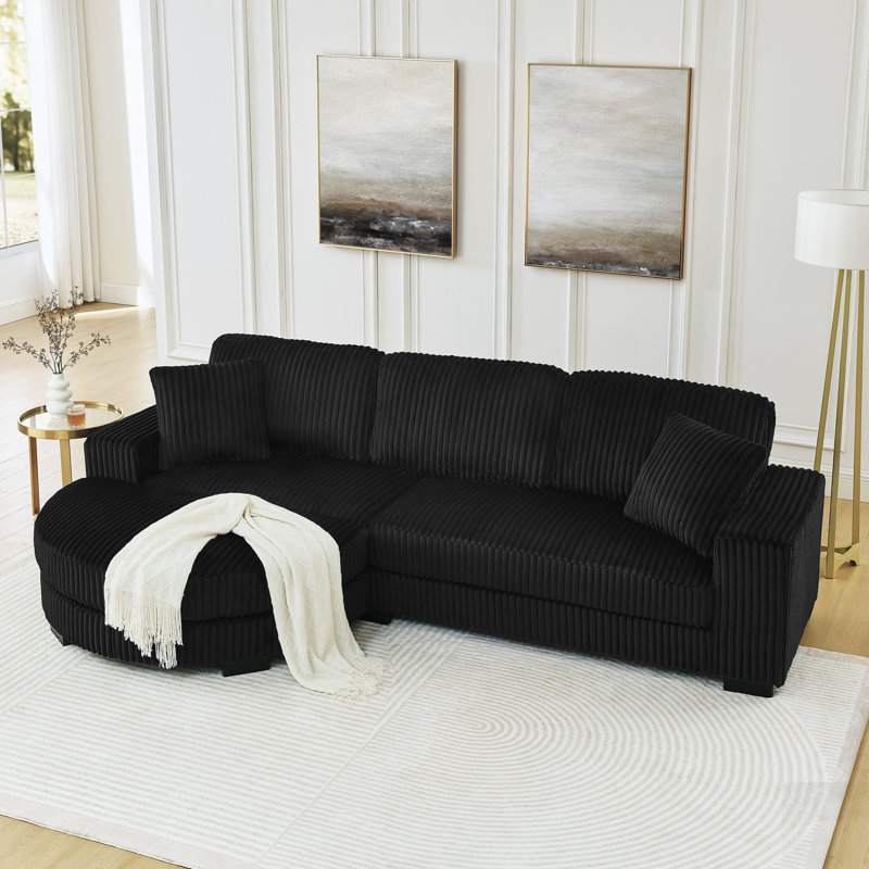 Canapé-lit modulaire rembourré en velours Corduroy, Noir