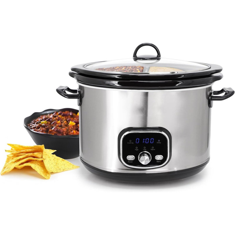 6qt + 2.6qt Split Stainless Steel Electric Slow Cooker With Digital Control