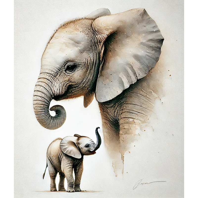 «Elephant Family Love», art mural sur toile, H 16 po x l 12 po