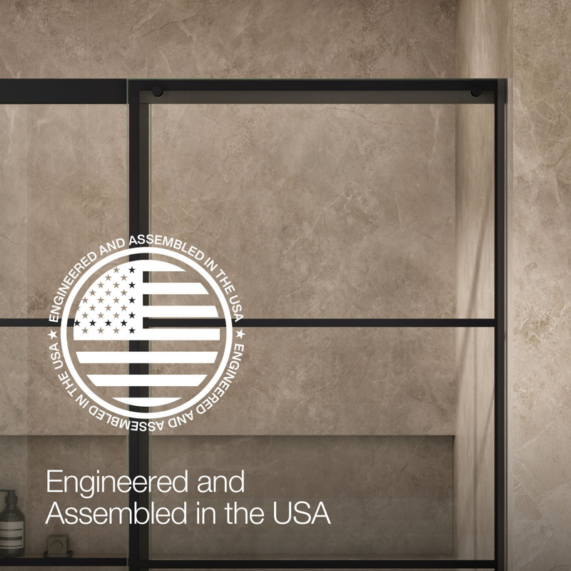 Elate Tall Sliding Shower Door, 75-1/2-In H X 56-1/4 - 59-5/8-In W, With Heavy 5/16-In Thick Crystal Clear Glass With Rectangular Grille Pattern
