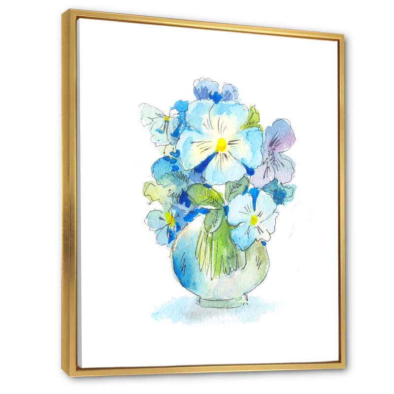 Bouquet de fleurs sauvages bleues - sur, H 40 po x l 30 po x P 1,5 po, Cadre flottant doré