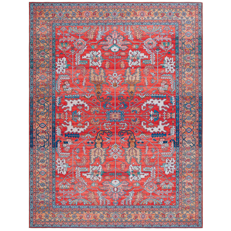 Tucson Vintage Look Machine Washable Non-Slip Area Rug in Red Multi, Rectangle 244cm x 305cm