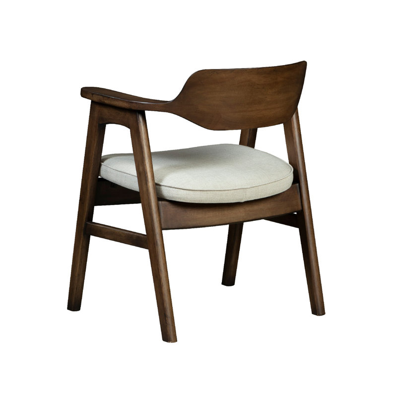 Fauteuil de salle à manger avec dossier courbé Zsy, bois de bouleau noir et similicuir, Blanc sable, Brun java