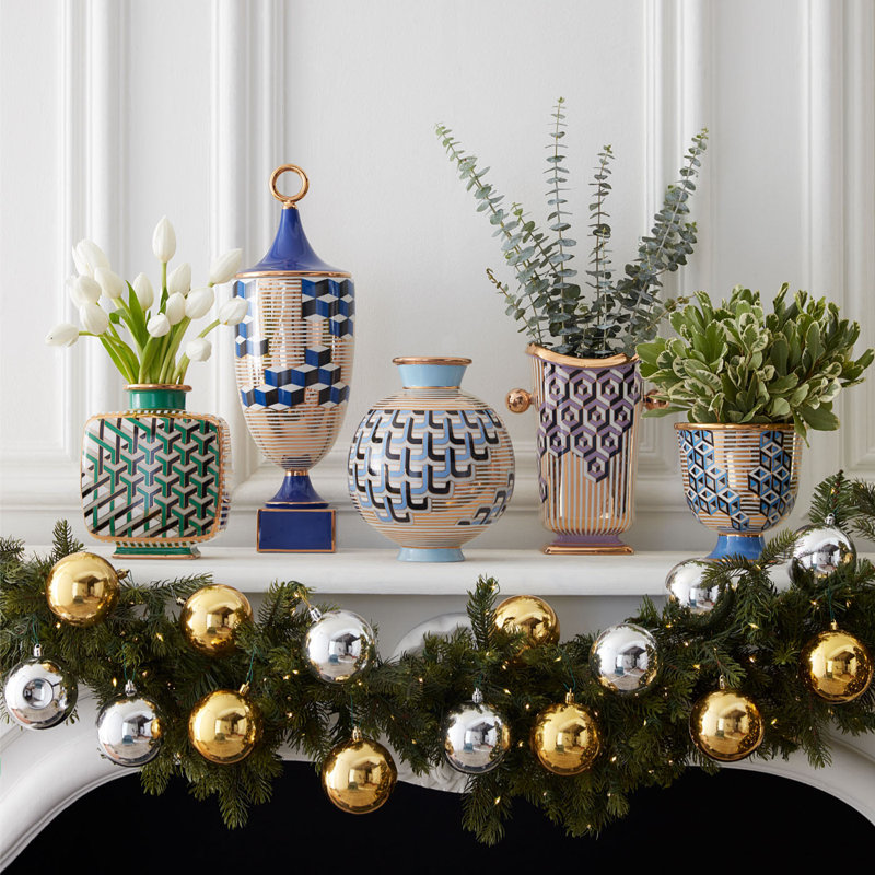 Gold and Green Porcelain Square Decorative Vase