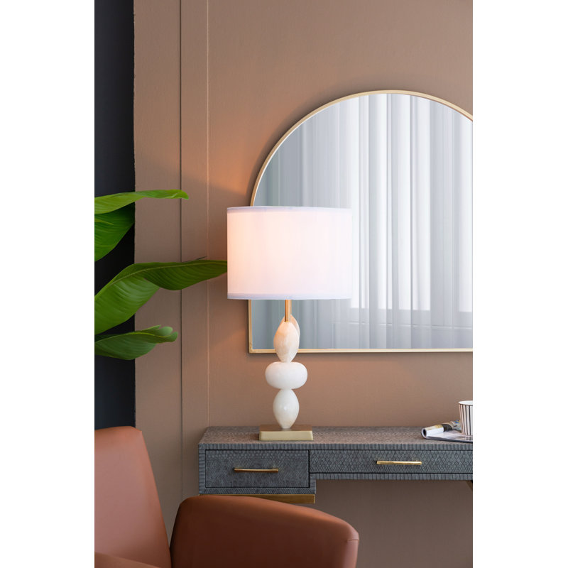 Lampe de table ronde à trois niveaux 14 x 26,3 po blanche et dorée avec abat-jour tambour (assemblage de l'abat-jour requis)