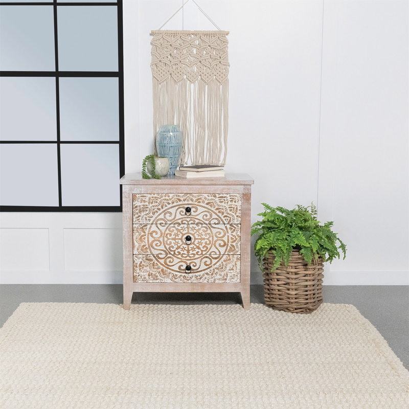 Commode mandala en bois patiné à 3 tiroirs Kenzie