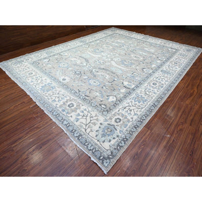 11'6"x15' Mineral Deposit Gray Sickle Leaf Design Pure Wool Oversized Rug 4562FC2533E04C0D9CEF3172028B6F63