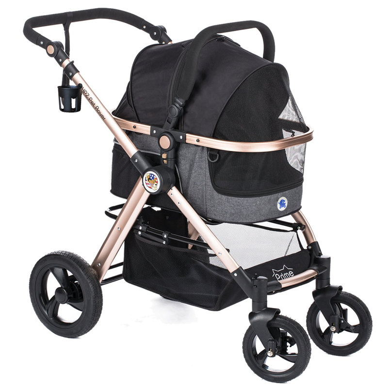 Gray Aluminum 3-in-1 Pet Stroller with Detachable Carrier
