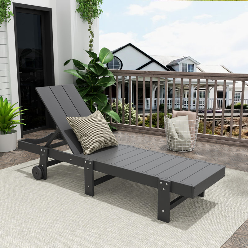 Joubert 77.6" Long Outdoor All-Weather Poly Reclining Single Chaise, Gray