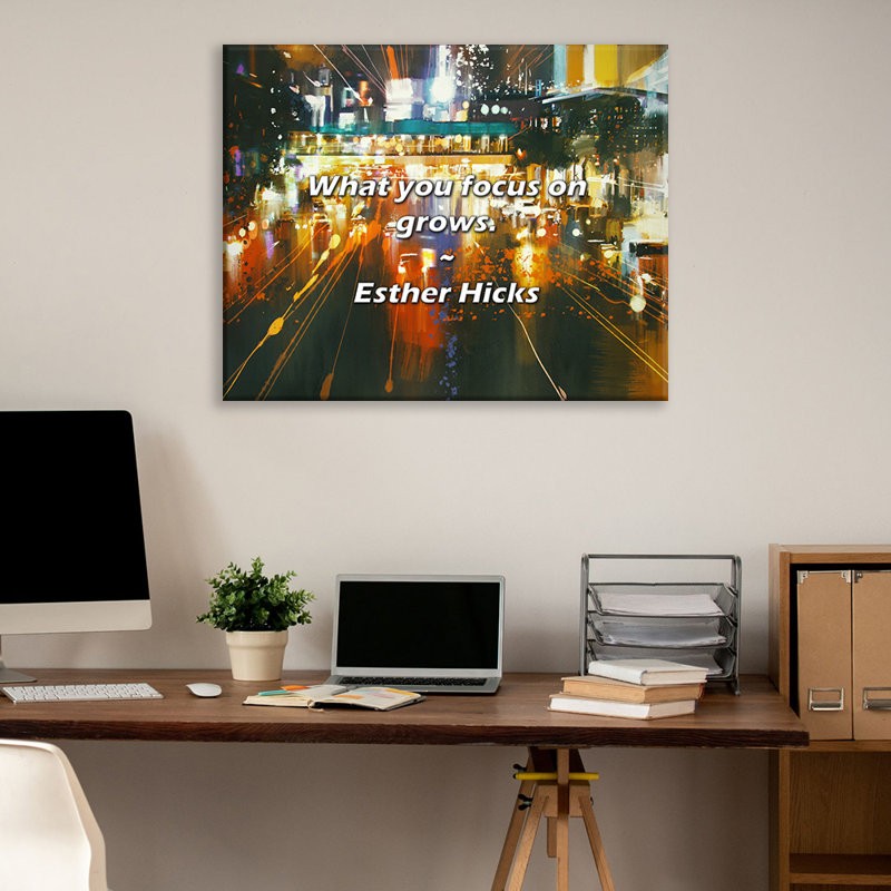 Citation artistique «Ce sur quoi vous vous concentrez grandit». «By Esther Hicks», toile tendue avec châssis