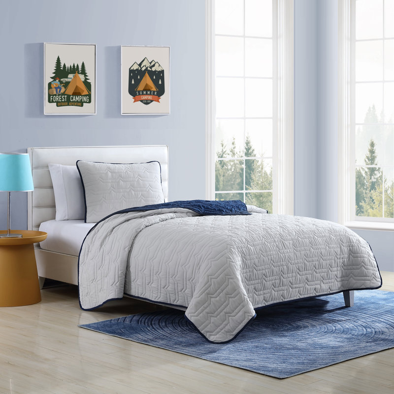 Courtepointe réversible en microfibre Adventure Mountain, Courtepointe double / grand et 2 taies décorative