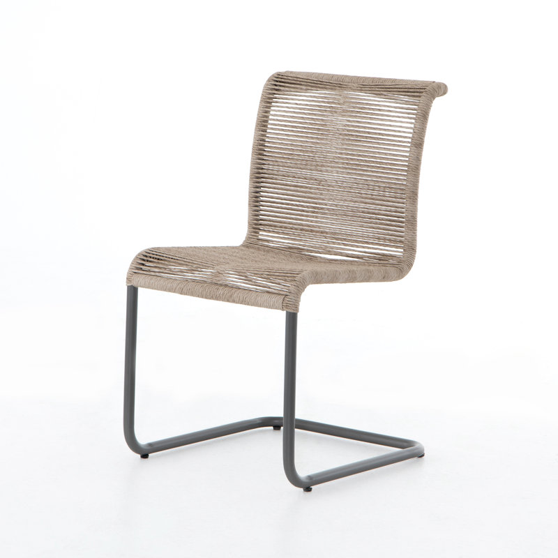 Grover Outdoor Dining Side Chair, Beige, Gunmetal