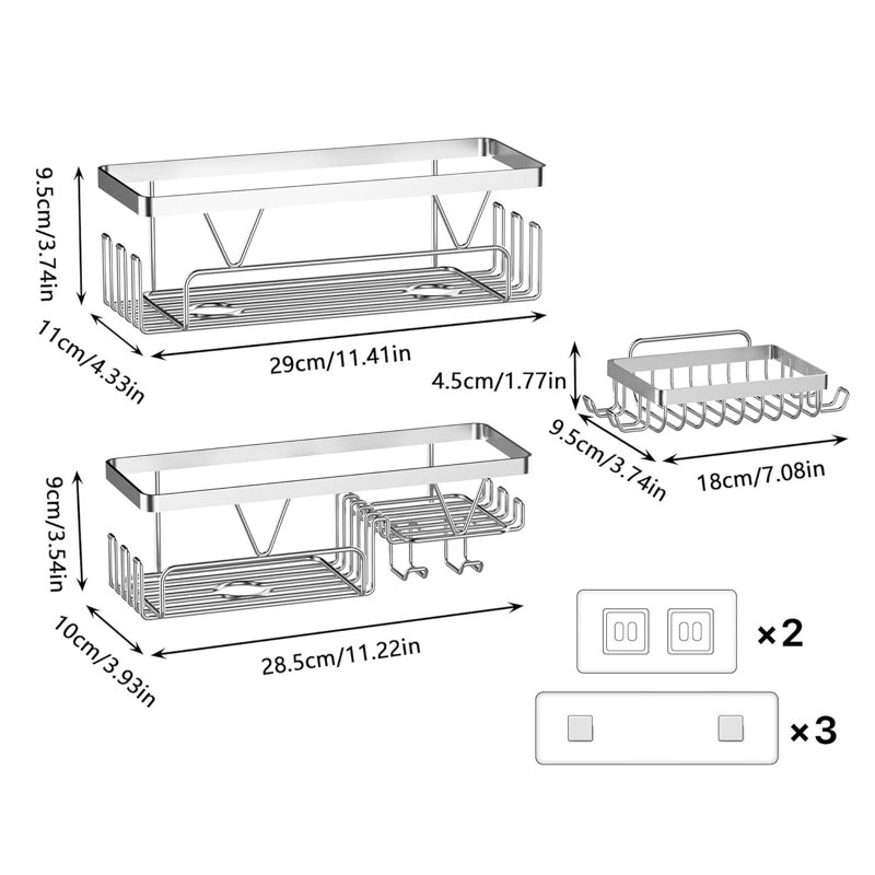 Wall Mounted Required Shower Caddy, Silver