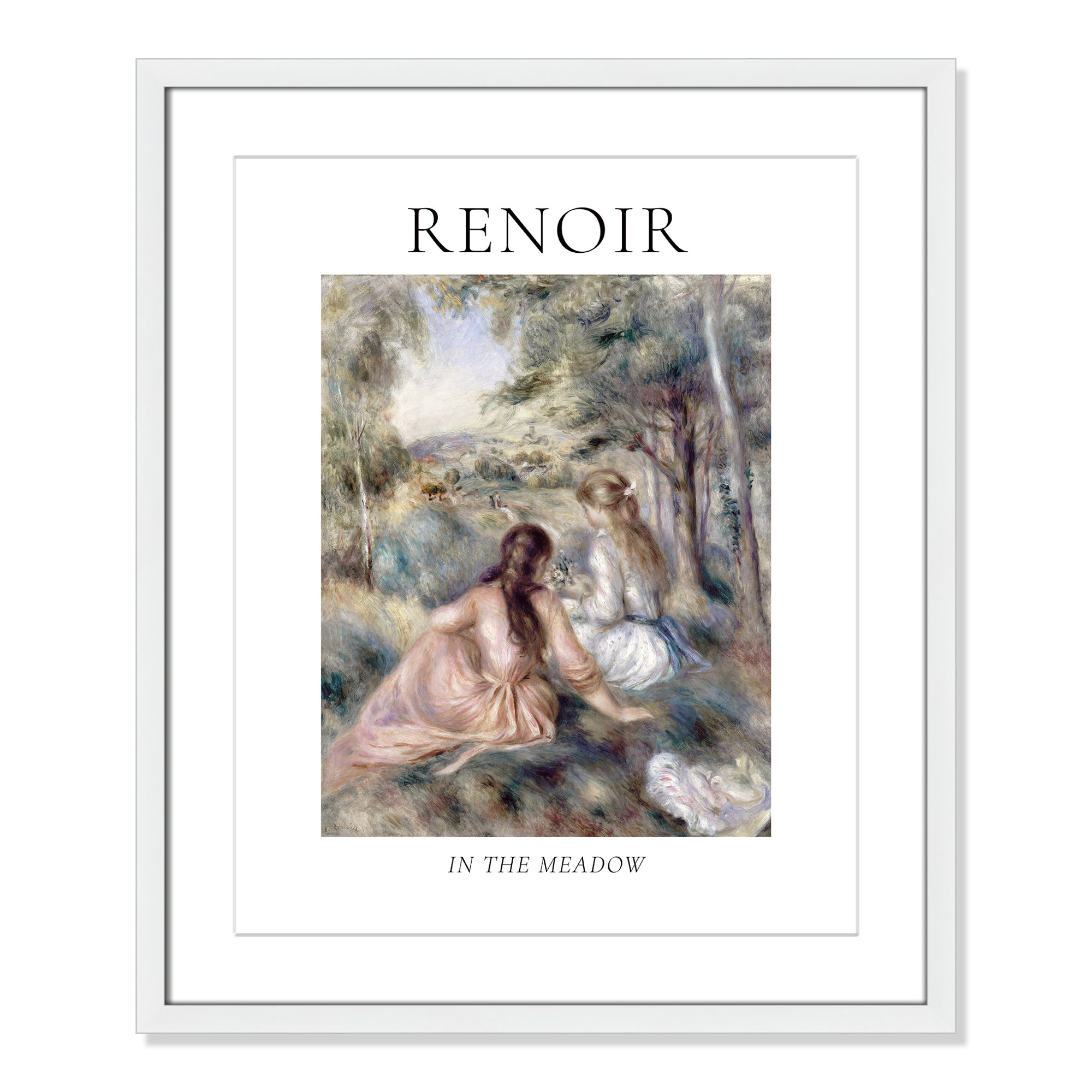 Old Masters Collection " In The Meadow " by Auguste Renoir, White Single Picture Frame, Yes, 25.5" H x 21.5" W x 1.25" D