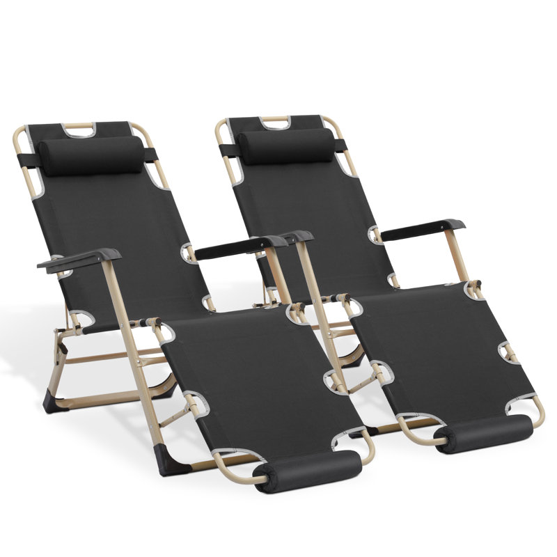 Outdoor Zero Gravity Chairs, Adjustable Recliner Folding Lounge Chairs with Footrest and Headrest, Black