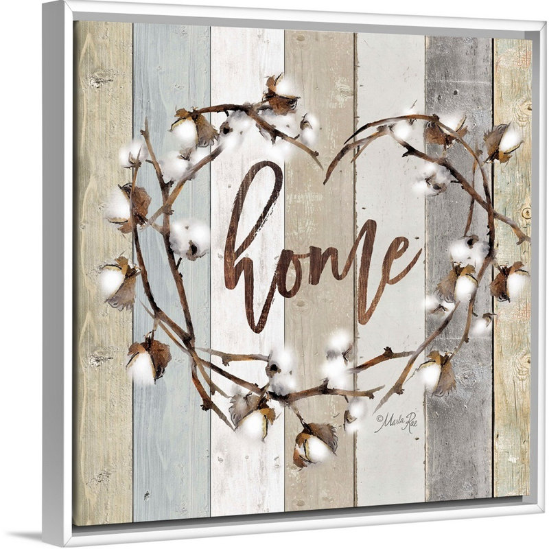 Reproduction d’art textuel sur toile, "maison en coton" par Marla Rae, Cadre blanc, H 38 po x l 38 po x P 1,75 po