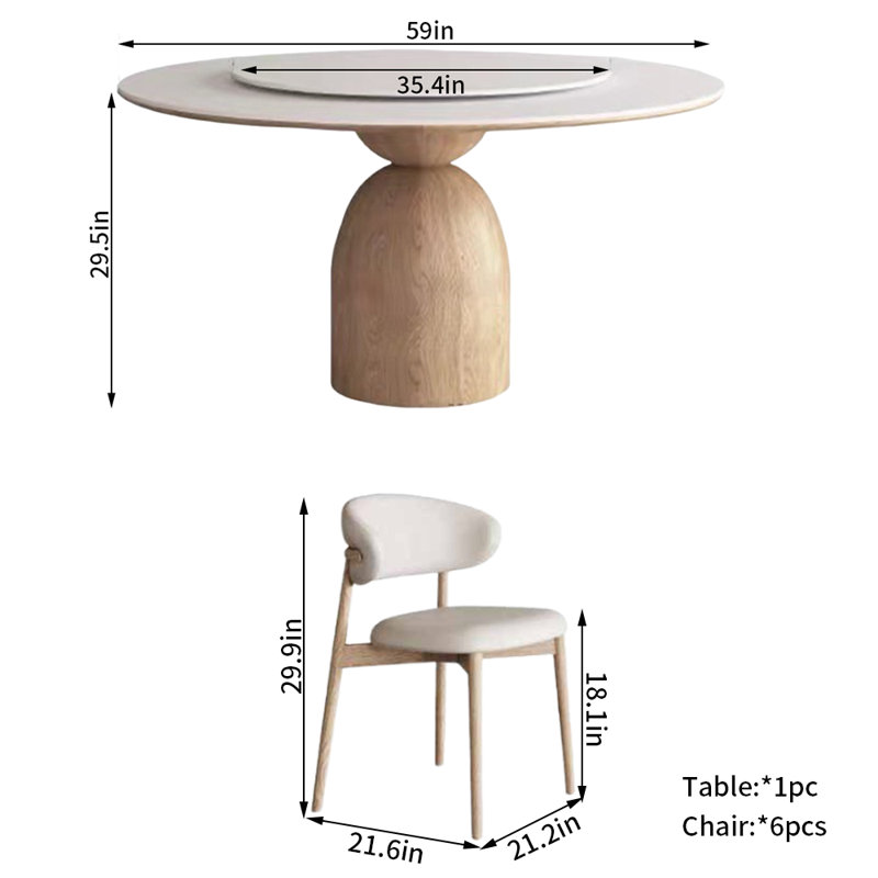 Ensemble de chaises rondes en bois massif, H 29,5 po x L 59 po x l 59 po