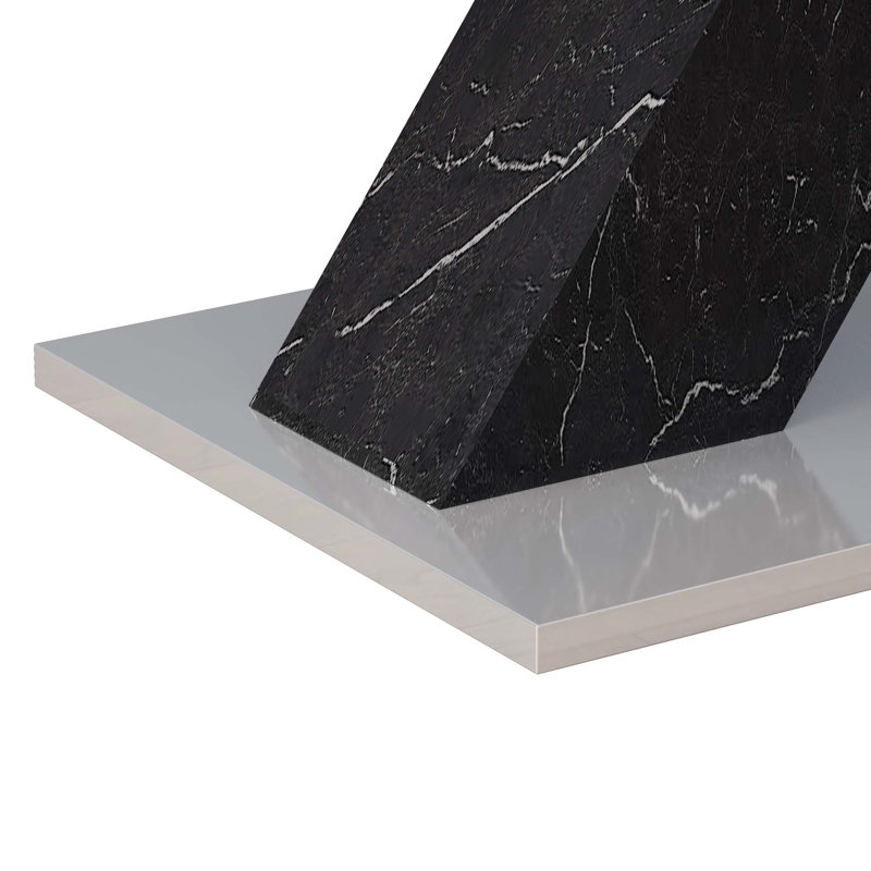 Modern Stretchable Square Dining Table With Printed Marble Table Top And MDF X-Shape Table Legs And Metal Base, Black, White