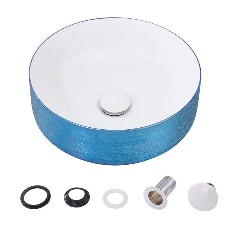 East Urban Home 360mm L x 360mm W Natural Ceramic Circular Sink, Blue