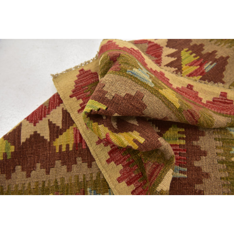 Tapis de zone en laine rouge/brune 3 pi 2 po x 3 pi 8 po one-of-kind-noué la main Lorain