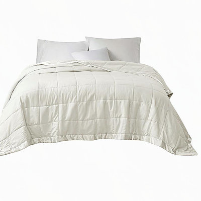 Oversized Down Alternative Blanket with Satin Trim Ivory Full/Queen