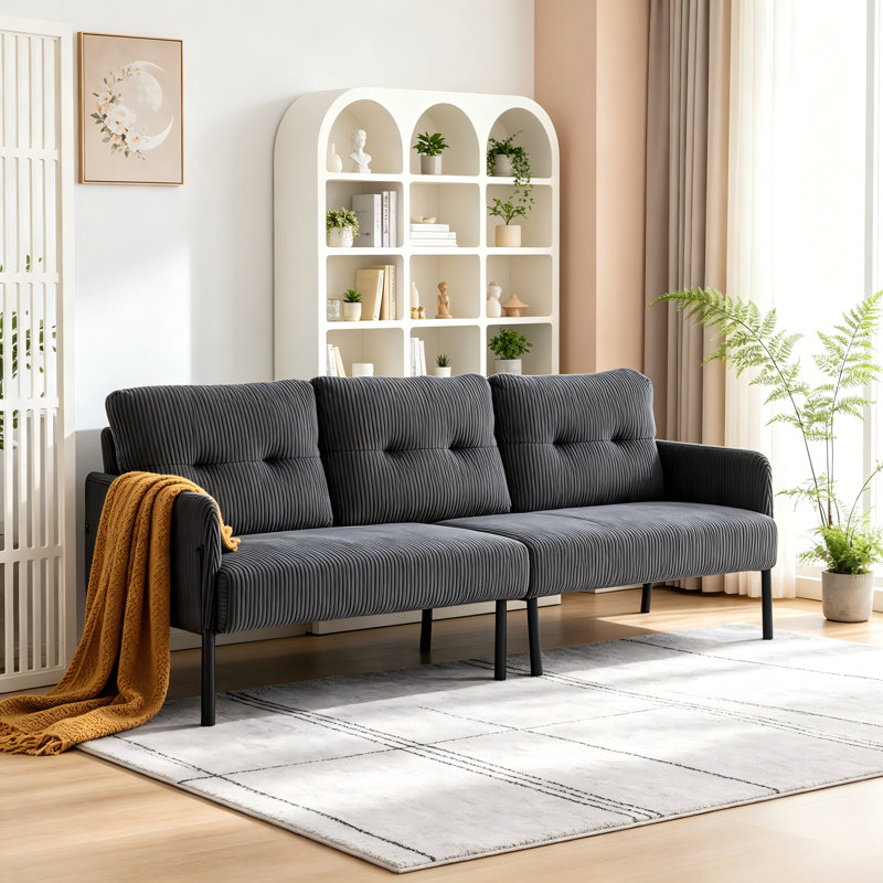 2 Seater Corduroy Sofa, Charcoal Gray