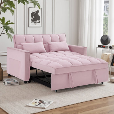 Montevia 3 in 1 Convertible Sleeper Sofa Bed, Velvet Futon Couches, Chaise Lounge for Living Room with Side Pocket by The Twillery Co.