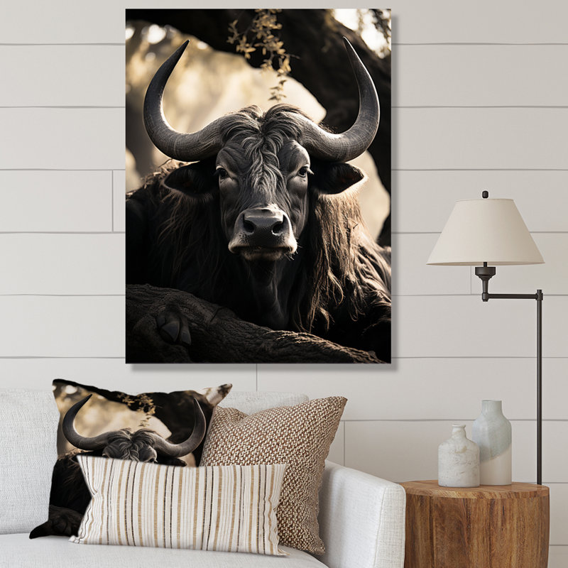 «Gray Buffalo Serenity In Shadows», reproduction d'art animalier, H 44 po x l 34 po x P 1,5 po, Toile tendue