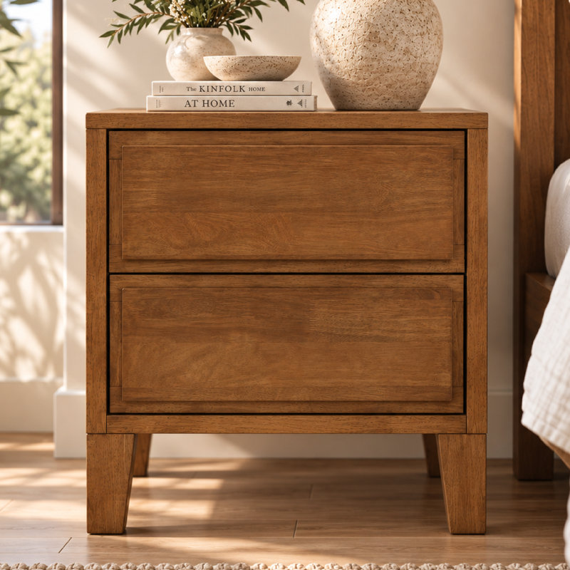 Table de chevet en bois massif Knighten, Noyer