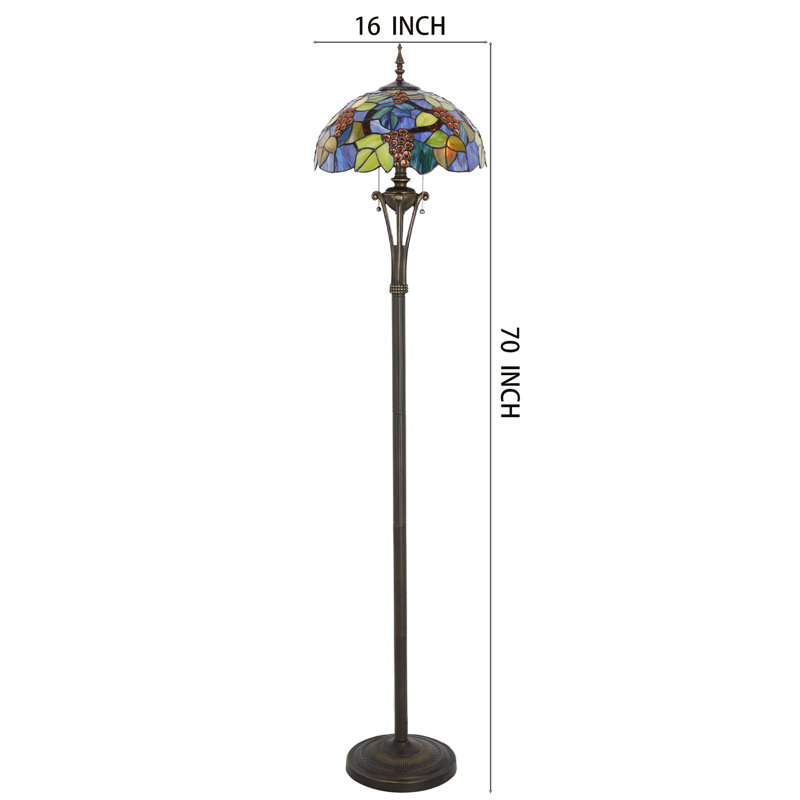 Tiffany Floor Lamp Purple Stained Glass Grape Standing Reading Light 16X16X70 Inches Antique Pole Corner Lamp Decor Bedroom Office Living Room