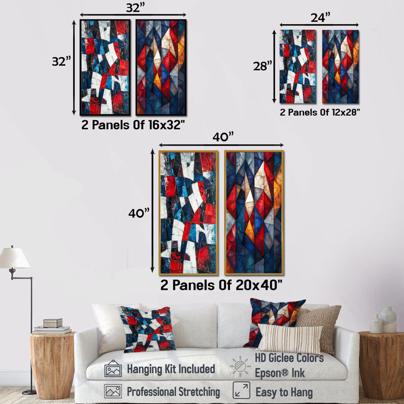 «Unity In Force Usa Flag Fragments III», art mural mode 2 panneaux, H 32 po x l 33 po, Toile tendue, Ne s'applique pas