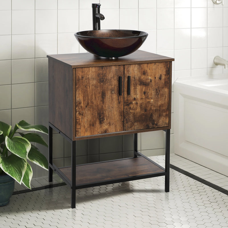 Bertoncini 24" x 20" Narrow Depth Single Bathroom Vanity Set, Brown