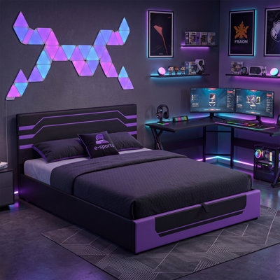 Queen Size Upholstered Platform Bed, Hydraulic Lift Storage, Gaming-Inspired Two-Tone Design, Ultra-Modern, Bedroom