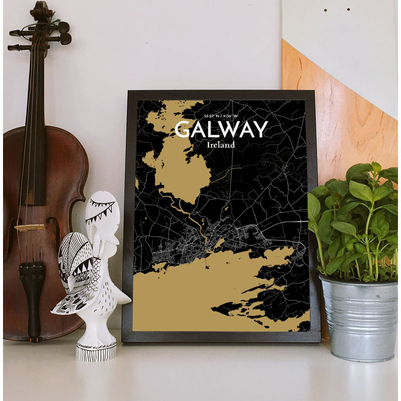 Galway City Map - Unframed Graphic Art Print on Paper, 70cm H x 50cm W x 0.13cm D, Red/Yellow