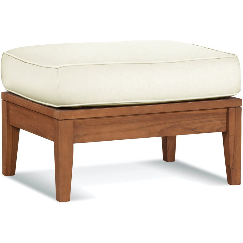 Repose-pieds d'extérieur en teck avec coussin Messina, Blanc; 6359-91