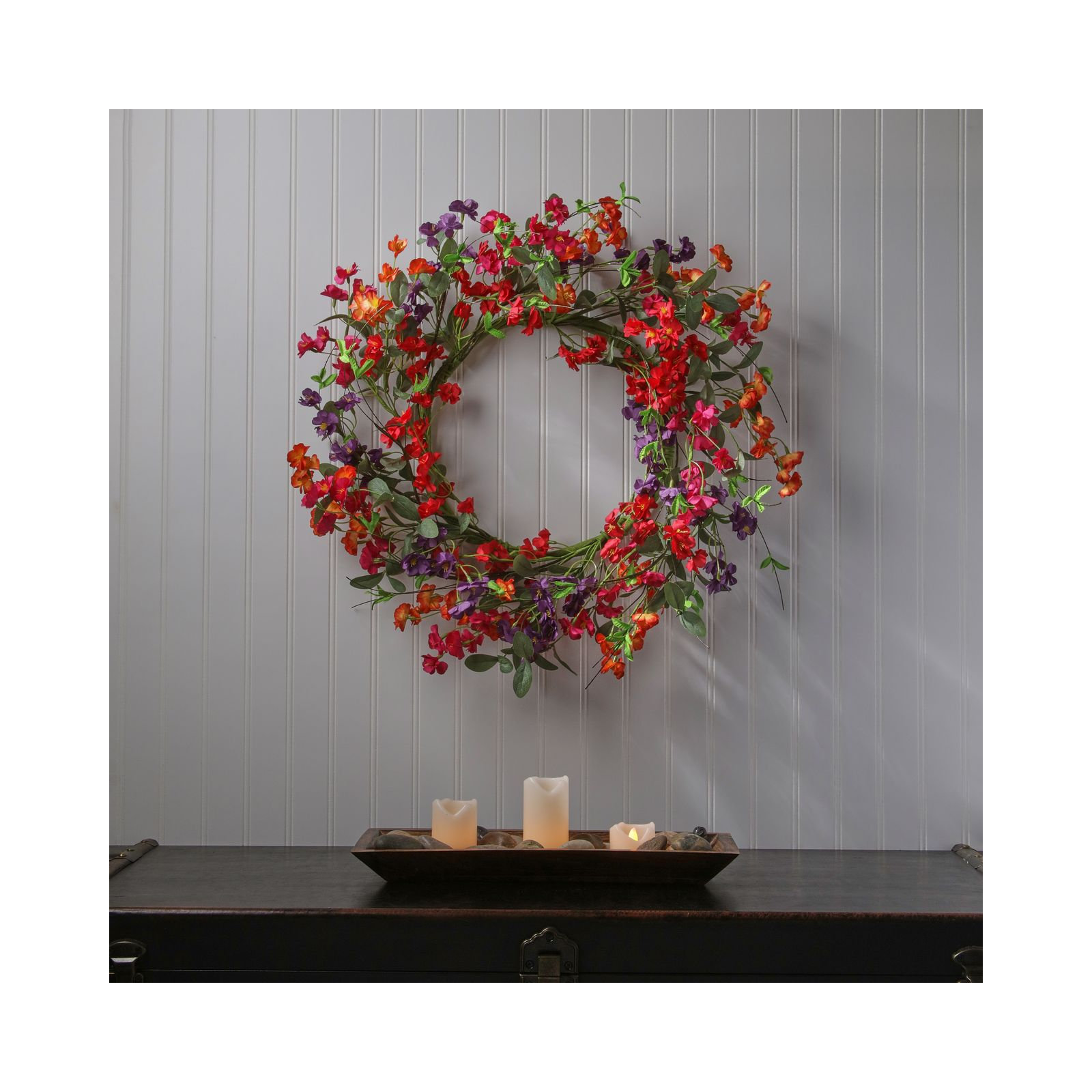 24"Mini Garden Blossom Wreath, Orange, Red, Purple, Pink