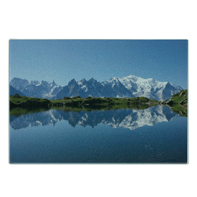 Planche à découper en verre trempé Ambesonne Lake Mont Blanc Alpes France bleu pâle blanc vert