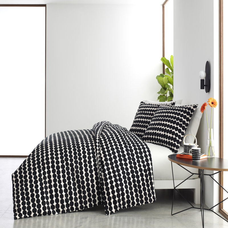 Marimekko Rasymatto Black Cotton Duvet Cover Set, Full/Double Duvet Cover + 2 Shams