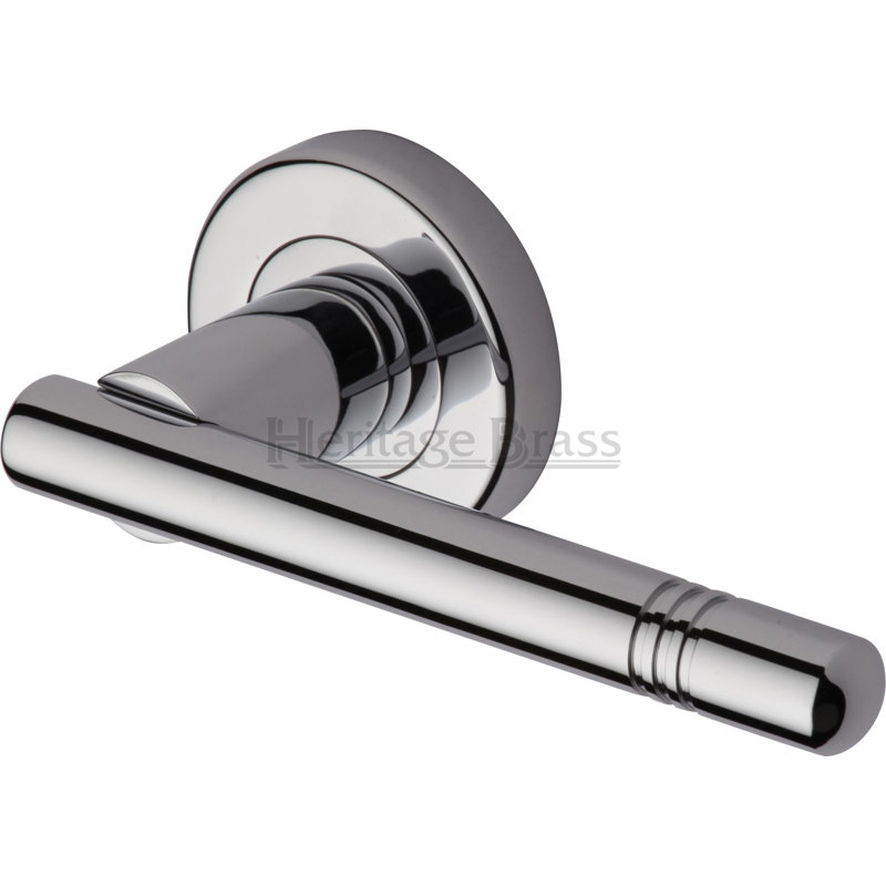 Heritage Brass Heritage Door Handle Lever Latch on Round Rose Alicia Design, Polished Chrome