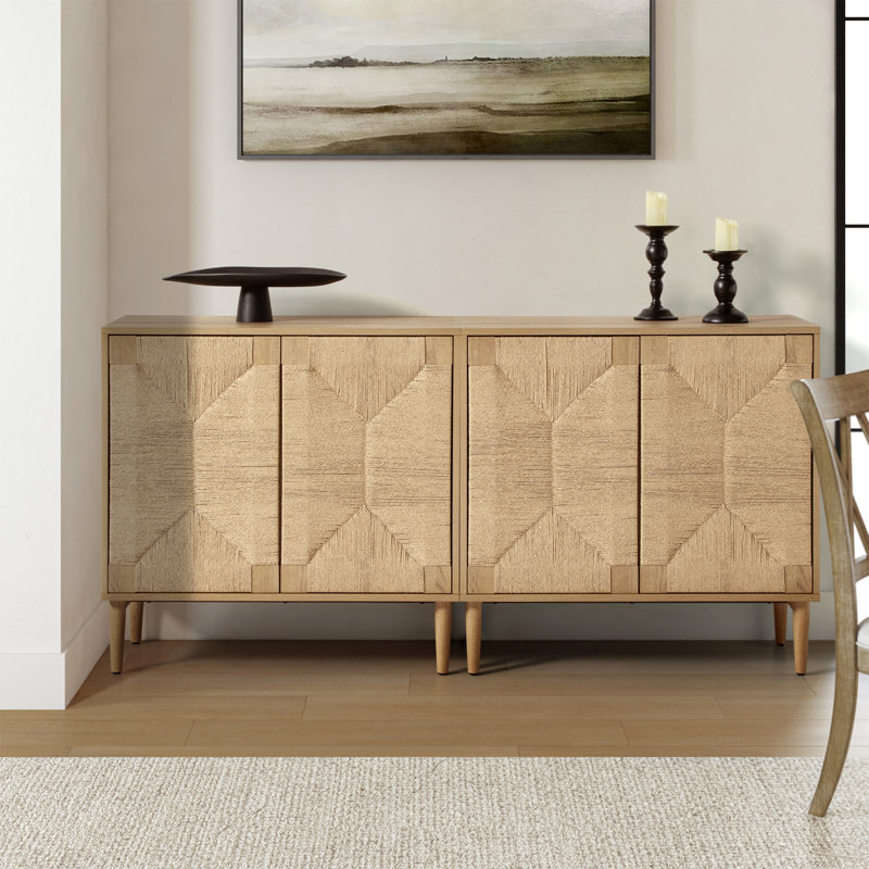 Carreiro 32"W Woven Transitional 2-Door Accent Cabinet (Set of 2), Oak
