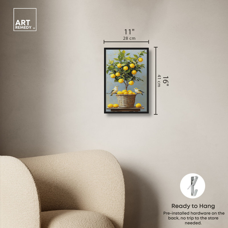 «Lemon Orchard Duet», art mural, Cadre noir, H 16 po x l 11 po