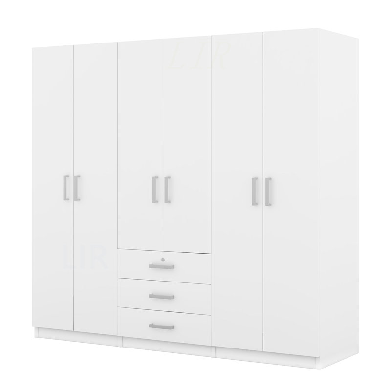Rangement pour garde-robe en bois à 6 portes avec 6 grands tiroirs, White