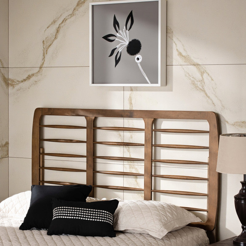 Tête de lit Alexus de style moderne Mid-Century au fini brun, H 50,50 po x l 57,25 po x P 0,8 po, Double