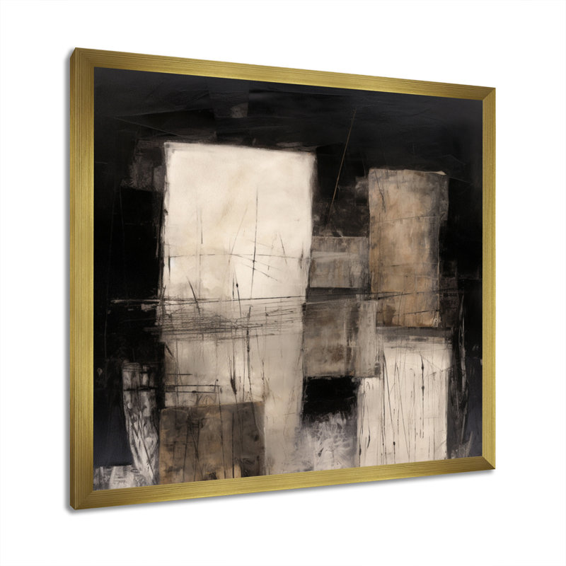 Art mural noir Mid Century Fusion IV - abstrait Mid-Century, H 36 po x l 36 po x P 1,5 po, Encadrement doré