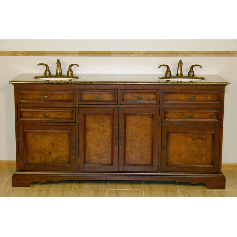 Ensemble de meuble-lavabo double 72 po Christine, Pierre granite baltique brune
