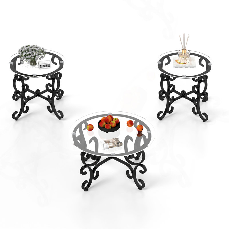 Ensemble de 3 tables basses en verre trempé