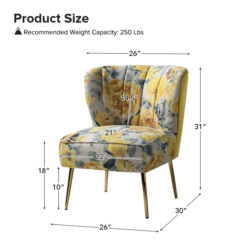 Fauteuil demi-tonneau en velours avec dossier capitonné Alice Felicia, Velours floral jaune